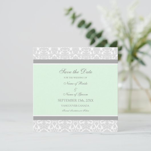 Minz Gray Wedding Save the Date Card (Stehend Vorderseite)