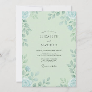 Minz-Himmelblau-Blatt-Hochzeit Einladung