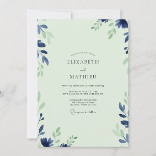 Minz-Indigo-Blatt-Hochzeit Einladung
