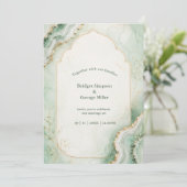 Minz-Jade-Botanical-Marmor-Hochzeit Einladung (Stehend Vorderseite)