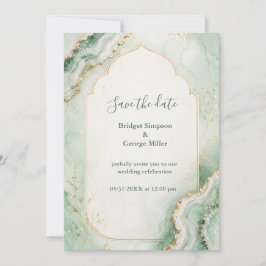 Minz Jade Botanische Marmor Hochzeit Einladung