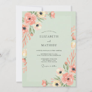 Minz-Korallen-Anemone-Hochzeit Einladung