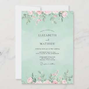 Minz-Korallen-Wildblumen-Hochzeit Einladung