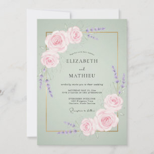 Minz-Lavendel-Rosen-Hochzeit Einladung