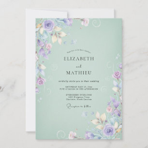 Minz-Lila-Wildblumen-Hochzeit Einladung