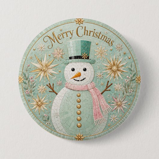 Minz-Mosaik-Schneemann-Weihnachtsfreude Button (Vorderseite)