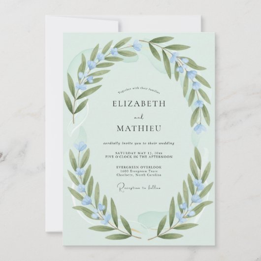 Minz-Oliven-Blumenhochzeit Einladung (Vorderseite)