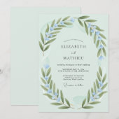 Minz-Oliven-Blumenhochzeit Einladung (Vorne/Hinten)