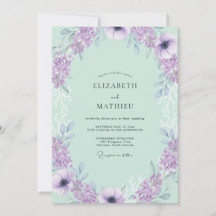 Minz Purpur Blumen Hochzeit Romantik Einladung
