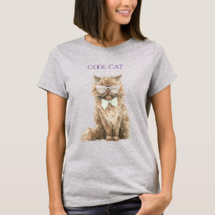 Minz Purpur Braun Coole Katzenbrille   T-Shirt