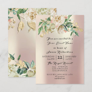 Minz-Rosa-Champagner-Gold-Blumen-Watercolor-Perle Einladung