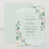 Minz-Rosa-Eukalyptus-Hochzeit Einladung (Vorne/Hinten)