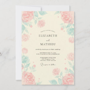 Minz-Rosa-Korallen-Pfingstrosen-Hochzeit Einladung