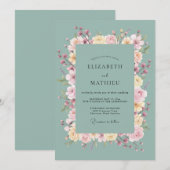 Minz-Rosé-Blumenbogen-Hochzeit Einladung (Vorne/Hinten)