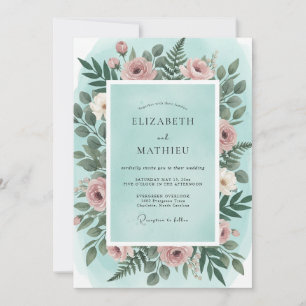 Minz-Rosé-Ranunculus-Eukalyptus-Hochzeit Einladung