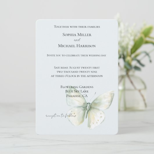 Minz-Schmetterling-Hochzeit Einladung (Stehend Vorderseite)