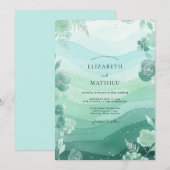 Minz-Seegras-Blatt-Hochzeit Einladung (Vorne/Hinten)