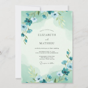 Minz-Stahl-Wildblumen-Hochzeit Einladung