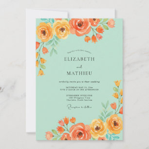 Minz-Tangerine-Aquarell-Hochzeit Einladung