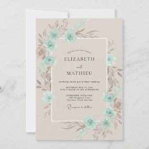 Minz-Taupe-Ranunculus- weiche Eukalyptus-Hochzeit Einladung