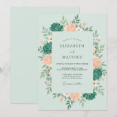 Minz-Teal-Botanical-Hochzeit Romantisch Einladung (Vorne/Hinten)