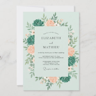 Minz-Teal-Botanische Romantische Hochzeit Einladung