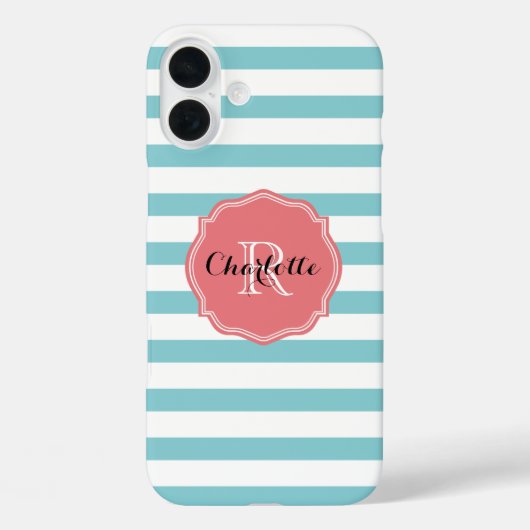 Minz Türkis Streifen Monogramm Case-Mate iPhone Hülle (Rückseite)