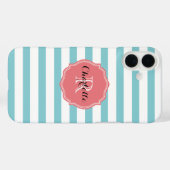 Minz Türkis Streifen Monogramm Case-Mate iPhone Hülle (Rückseite (Horizontal))