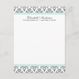 Minz- und graue Damast-Flach-Dankeskarten Einladung