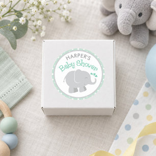 Minz- und Grauer-Elefanten-Baby-Party Runder Aufkleber