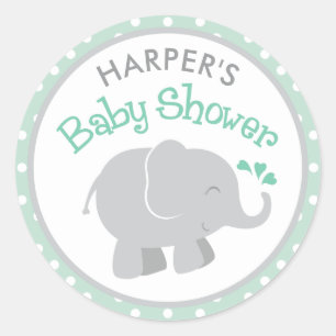 Minz- und Grauer-Elefanten-Baby-Party Runder Aufkleber
