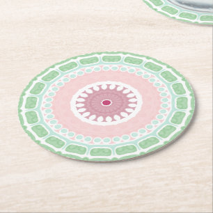 Minz- und rosa geometrisches Mandala-Muster Runder Pappuntersetzer