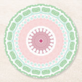 Minz- und rosa geometrisches Mandala-Muster Runder Pappuntersetzer (Vorderseite)
