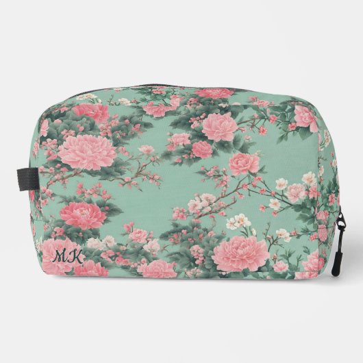 Minz- und rosa Kirschblüten-Monogramm-Initiale Waschbeutel (Vorderseite)