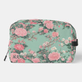 Minz- und rosa Kirschblüten-Monogramm-Initiale Waschbeutel (Rückseite)