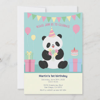 Minz- und Rosa-süße Panda-Dekoration Einladung