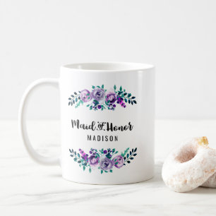 Minz- und violetter floraler Kranz Brautjungfer Kaffeetasse
