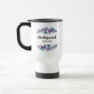 Minz- und violetter floraler Kranz Brautjungfer Reisebecher