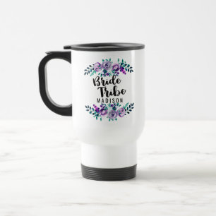 Minz- und violetter floraler Kranz Hochzeit Braut Reisebecher
