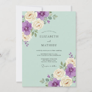 Minz-Veilchen-Blüten-Hochzeit Einladung