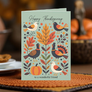 Minz-Volkskunst-Truthahn-Thanksgiving-Freundesdank Karte