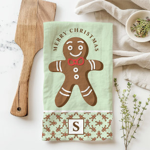 Minz-Weihnachtsmann-Monogramm Frohe Weihnachten Geschirrtuch