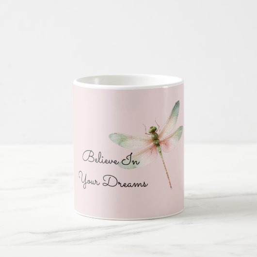 Minz Weiß Rosa Libelle Kaffeetasse (Mittel)
