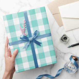 Minzblau Frische Gingham Brise Karomuster Geschenkpapier