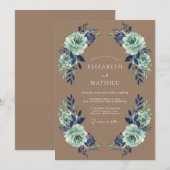 Minzblaue Florale Hochzeitskrone Einladung (Vorne/Hinten)
