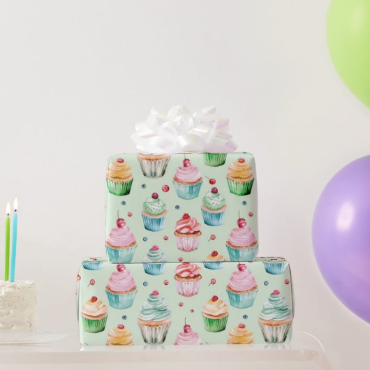 Minzcreme Rosa Cupcakes Geburtstag Geschenkpapier (Partygeschenke)