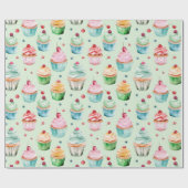 Minzcreme Rosa Cupcakes Geburtstag Geschenkpapier (Flach)