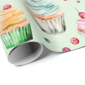 Minzcreme Rosa Cupcakes Geburtstag Geschenkpapier (Rolleneckpunkt)