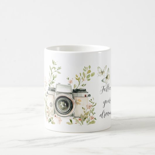 Minzcreme Schmetterlinge Träume Kamera Kaffeetasse (Mittel)