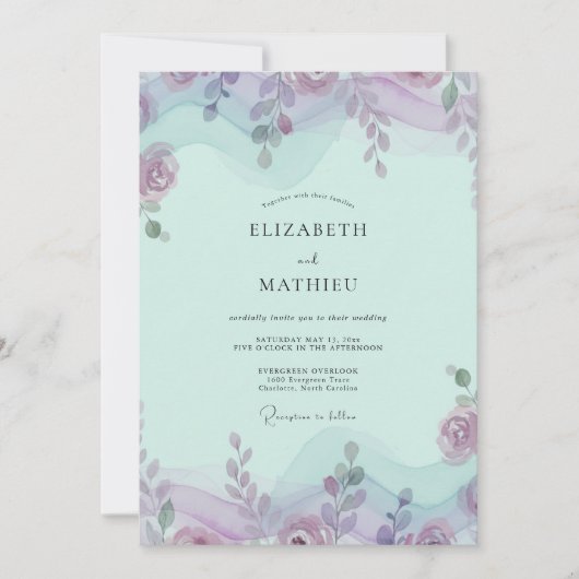 Minze Amethyst Laub Eukalyptus Hochzeit Einladung (Vorderseite)
